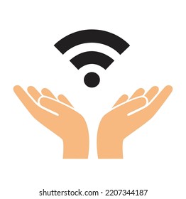 hand holding wifi icon vector illustration