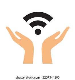 hand holding wifi icon vector illustration