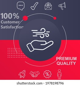 Hand holding wind icon. Customize your design with a navy and red colored background template