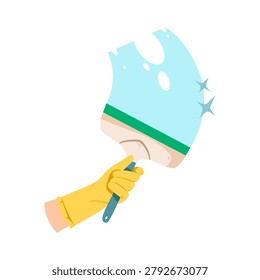 Hand Holding Window Cleaning Squeegee Tool. Representing housekeeping, sanitation, and professional cleaning services.