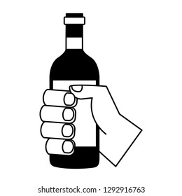 hand holding wine bottle on white background vector illustration