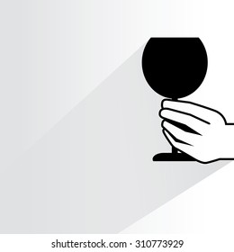 hand holding wine, flat and shadow theme