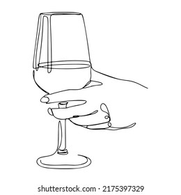 Hand Holding Wine glass, cocktail one line drawing, continuous modern illustration