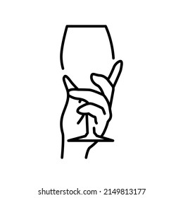 Hand holding wine glass color line icon. Pictogram for web page, mobile app, promo.