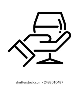 Hand holding wine icon. Simple line icon. Isolate on white background.