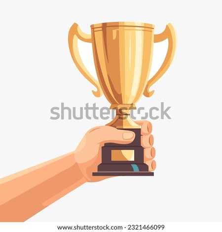 Hand holding winner's cup isolated on white background. Vector flat illustration