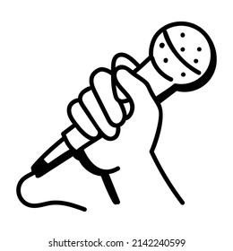 Hand Holding Wired Microphone, Icon Of Singing Mic 

