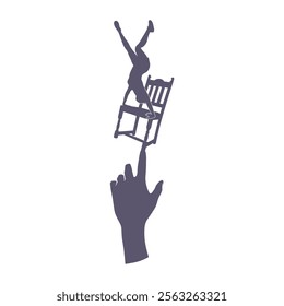 Hand holding woman posing with chair. Furniture for home. Creative advertising brand promotion. Business and social support