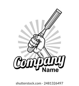 hand holding Wood Carving Chisel Tool logo vector illustration, Design element for logo, poster, card, banner, emblem, t shirt. Vector illustration