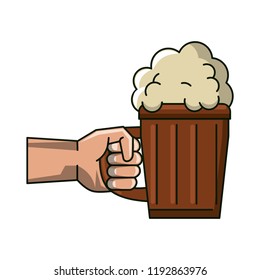 Hand holding wooden beer cup