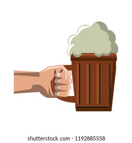 Hand holding wooden beer cup