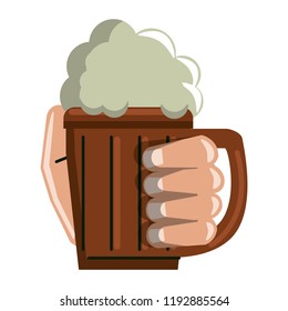 Hand holding wooden beer cup
