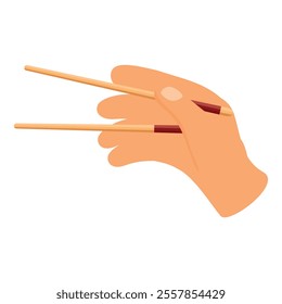 Hand holding wooden chopsticks ready to eat a tasty meal