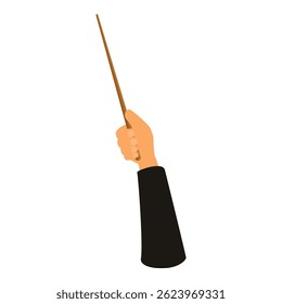 Hand is holding a wooden pointer stick, potentially being used by a teacher or business professional