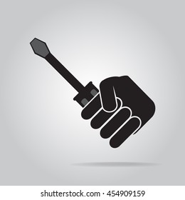 Hand holding with working tool icon, screwdriver icon