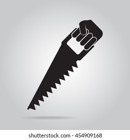 Hand holding with working tool icon, saw icon