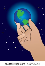 Hand holding world