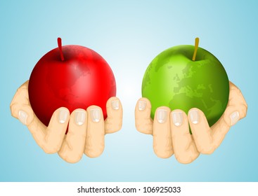 Hand holding world apple eps10