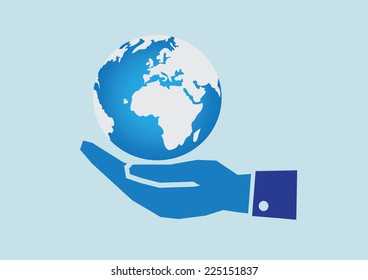 Hand holding world globe
