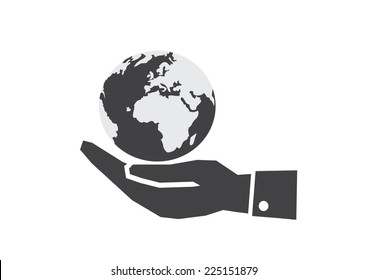 Hand holding world globe