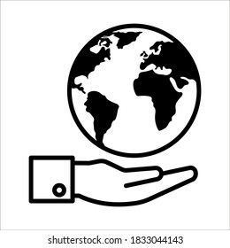 Hand holding world globe icon. Vector concept illustration for design. color editable.