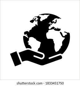 Hand holding world globe icon. Vector concept illustration for design. color editable.