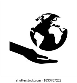 Hand Holding World Globe Icon. Vector Concept Illustration For Design. Color Editable.