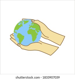 Hand holding world globe icon. Vector concept illustration for design. color editable.