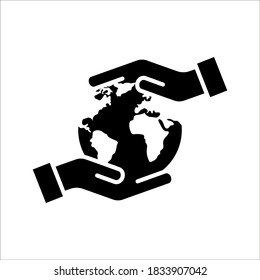Mano sosteniendo el icono mundial del globo. Ilustración de concepto vectorial para el diseño. color modificable.