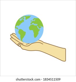 Hand holding world globe icon. Vector concept illustration for design. color editable.