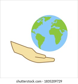 Hand holding world globe icon. Vector concept illustration for design. color editable.