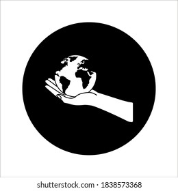 Hand holding world globe icon. Vector concept illustration for design. color editable.