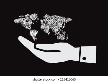 Hand holding world globe map