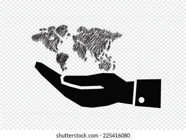 Hand holding world globe map