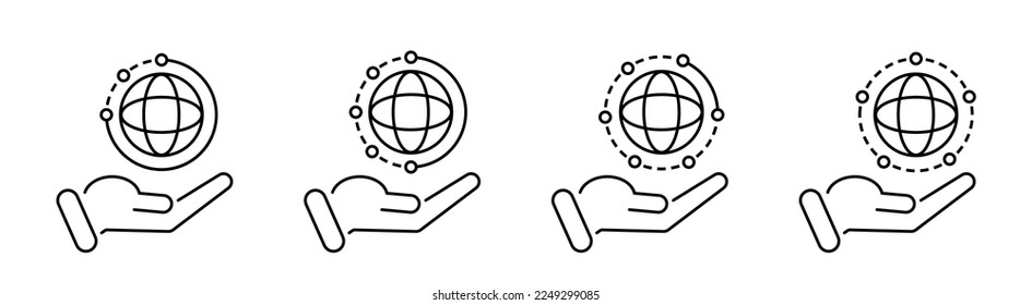 Hand holding world globe. Planed orbit icons. Flat globe icon set. Planet silhouette. Globe vector icons.EPS 10