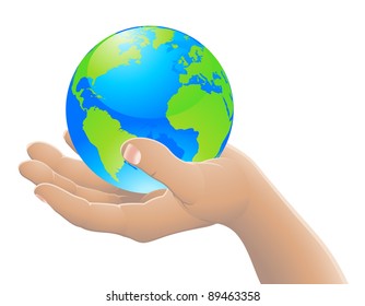 Hand holding the world globe. The world in your hand concept.