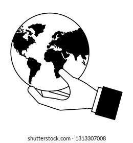 hand holding world map