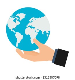 hand holding world map