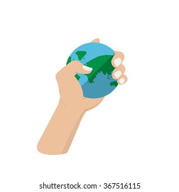 hand holding the world on white background