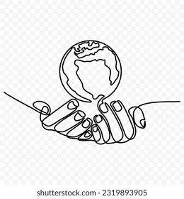 hand holding the world,  One continuous single line hand 