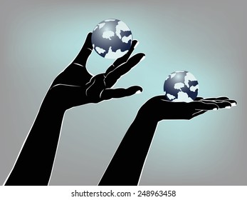 Hand holding the world in shadow design.