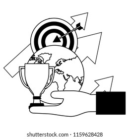 hand holding world trophy target arrows business