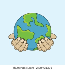 Mano sosteniendo un mundo. Ilustración vectorial