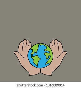 hand holding a world.doodle vector style.