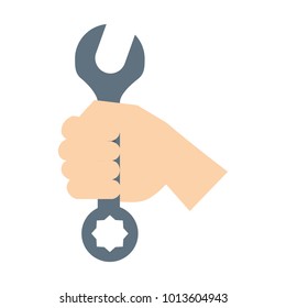 Hand holding wrench