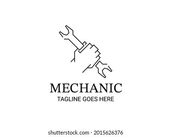Hand holding wrench design as mechanic logo