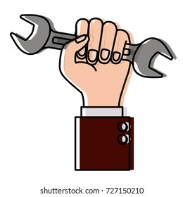 hand holding wrench flat icon watercolor silhouette vector illustration