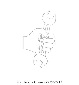 hand holding wrench flat icon monochrome silhouette vector illustration
