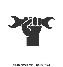 Hand Holding Wrench Glyph Icon. Double Open Ended Spanner. Silhouette Symbol. Negative Space. Vector Isolated Illustration