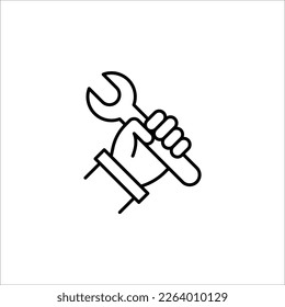 Hand holding wrench icon. Combination spanner. repair symbol. Vector illustration on white background